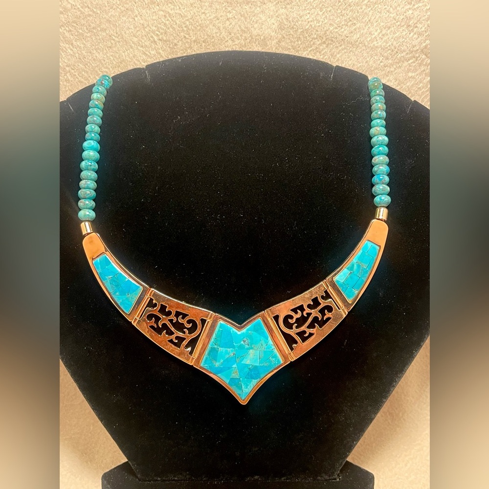 Jay King Signed DTR Copper and Inlay Turquoise Necklace